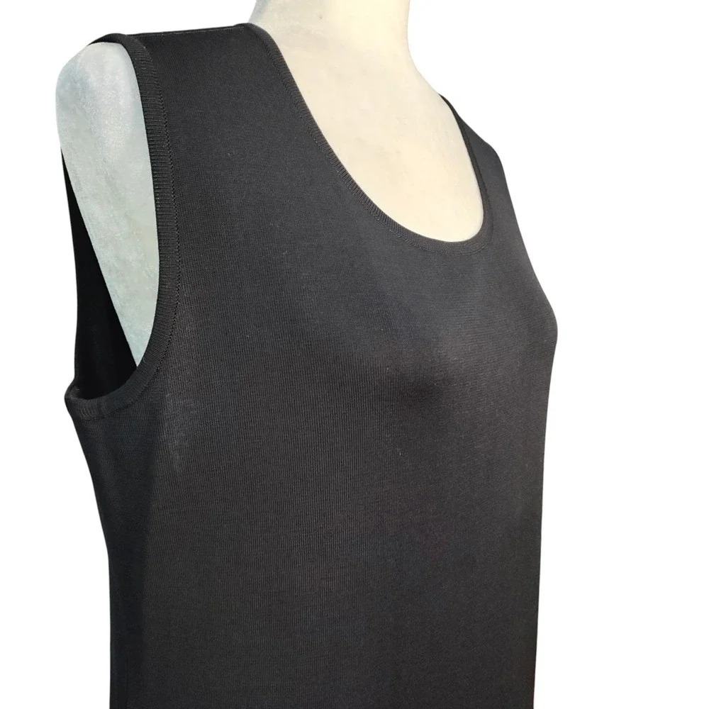 Misook Black Sleeveless Knit Sheath Dress Scoop Neck Midi LBD Career Work Size L - Picture 4 of 7
